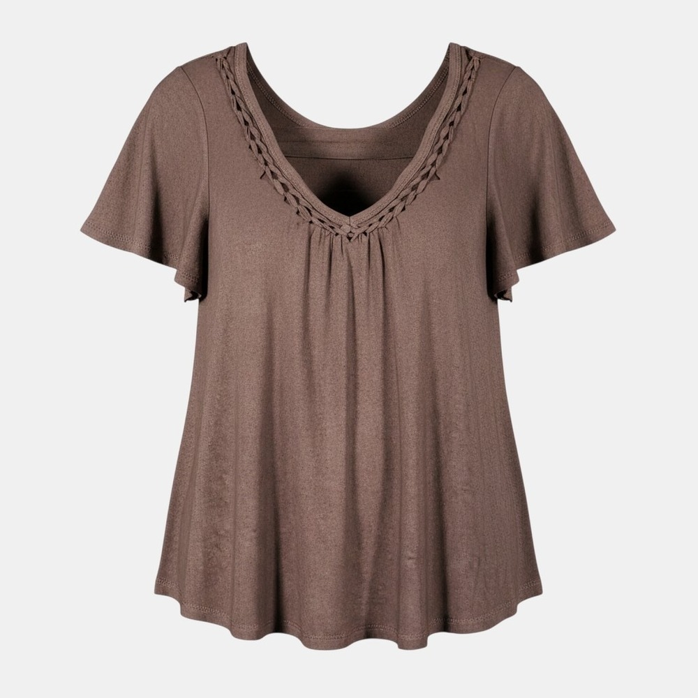 Daytrip M Brownstone Boho Blouse NWT Wear Two Ways Lattice Knit Earthy Chic